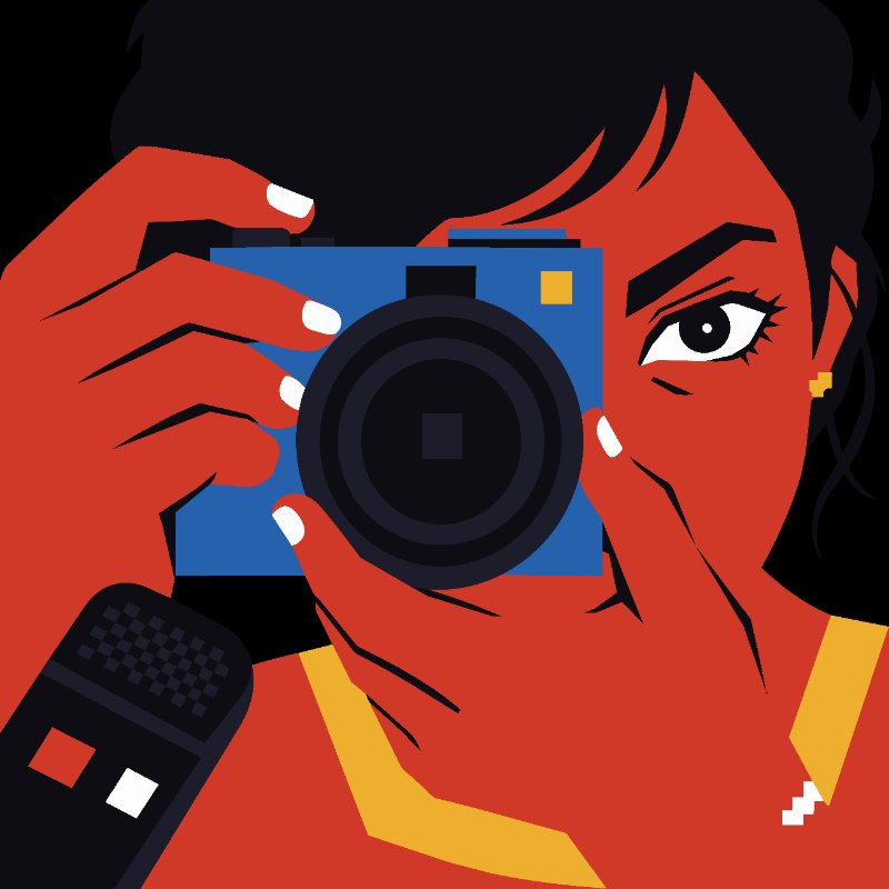 Photographer with a camera and a mic held up