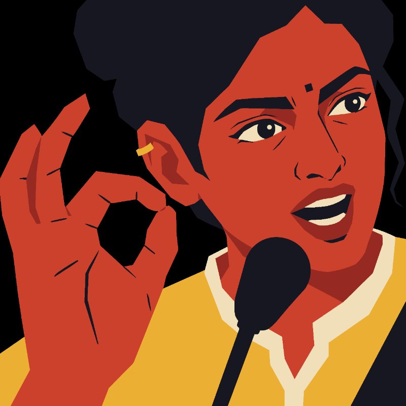 Speaker at a microphone gesturing