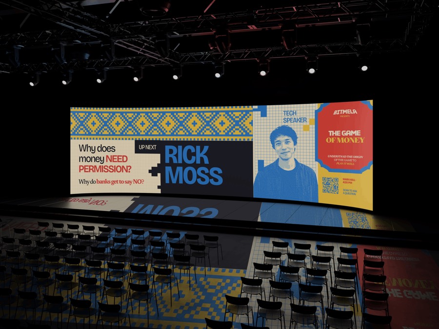 Main Hall stage screen mid-talk